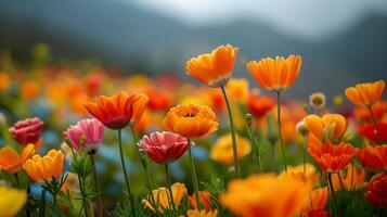 Field of Flowers With Mountains in Background photo