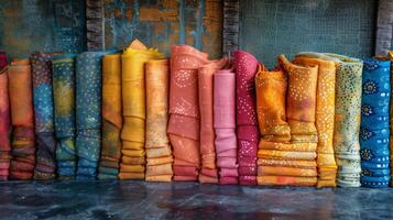 Colorful Scarves Hanging on Wall photo