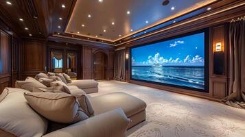 Large Living Room With Couch and Projector photo