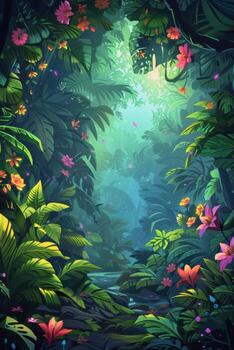 Cascading Waterfall in Forest Setting photo