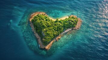 corazón conformado isla en el medio de el Oceano foto