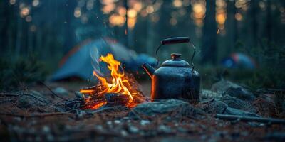 Tea Kettle Next to Campfire photo