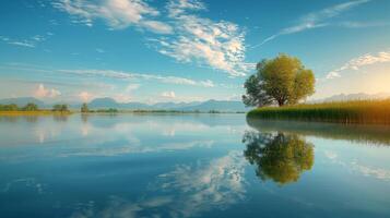 agua cuerpo rodeado por arboles y nubes foto