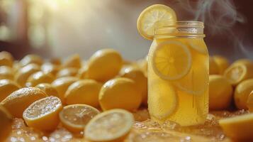 tarro lleno con limones en mesa foto