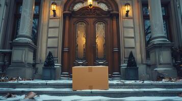 Cardboard Box on Counter Next to Potted Plants photo