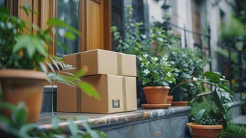 Cardboard Box Outside House photo