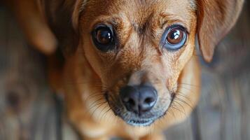 Small Brown Dog With Blue Eyes Looking Up photo