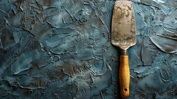 Shovel and Wooden Handle Mounted on Wall photo