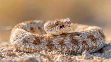 Brown and White Snake Curled Up on Ground photo