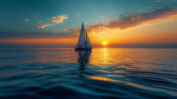 Sailboat Drifting on Water at Sunset photo