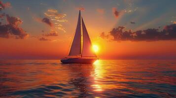 Sailboat Drifting on Water at Sunset photo