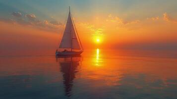 Sailboat Sailing in Ocean at Sunset photo