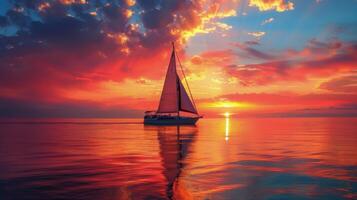 Sailboat Sailing in Ocean at Sunset photo