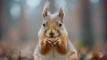 Squirrel Eating Nut in Woods photo