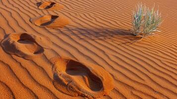 A Trail in the Sand With a Mountain in the Background photo