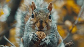 Squirrel Eating Nut in Woods photo