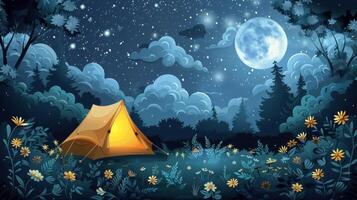 Tent Pitched in Field Under Night Sky photo