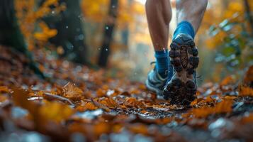 Person Running Through Leaves in Woods photo