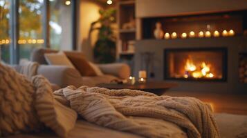 Cozy Living Room With Couch and Fireplace photo