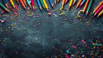 Group of Colored Pencils on Blue Surface photo