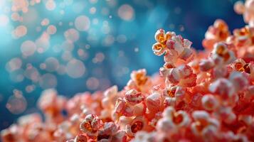 Red Bucket Filled With Popcorn on Table photo