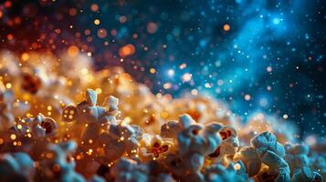 Blue Bowl Filled With Popcorn on Table photo