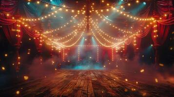 Theatrical Stage With Lights and Curtains photo