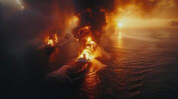 Large Boat Emitting Smoke on Water photo