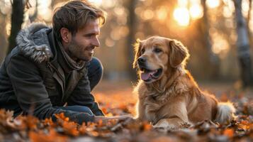 Man Sitting in Water With Dog photo
