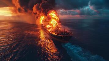 Large Boat Emitting Smoke on Water photo