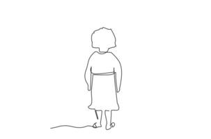 little poor girl sad unhappy alone full body length one line art design vector