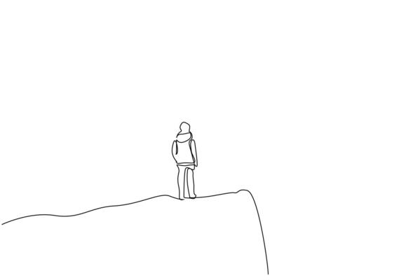 human person calm far away distant walking alone thoughtful full body length one line art design