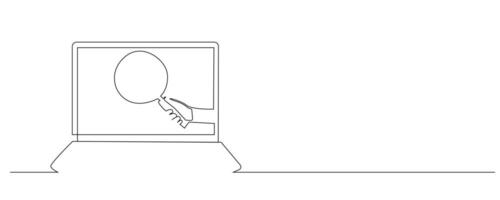 ordenador portátil computadora pantalla lupa buscar descubrimiento seguridad uno línea Arte diseño antecedentes vector