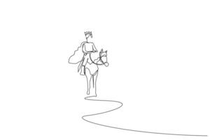 Príncipe Rey masculino montando en lado de caballo montando elegante uno línea Arte diseño vector