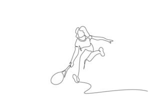 young girl playing tennis sport one line art design vector