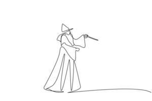 old wizard man person character wand stick one line art design vector