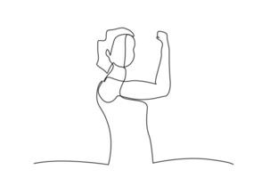 woman human strong biceps showing victory successful one line art design vector