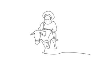 turkish old nasrettin hodja character donkey story one line art design vector