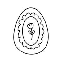 linda Pascua de Resurrección huevo con flores aislado en blanco antecedentes. dibujado a mano ilustración en garabatear estilo. Perfecto para fiesta diseños, tarjetas, logo, decoraciones vector