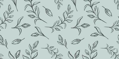 Hand drawn seamless pattern with eucalyptus leaves and branches in cute rustic style. vector