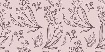 Hand drawn seamless pattern with eucalyptus leaves and branches in cute rustic style. vector