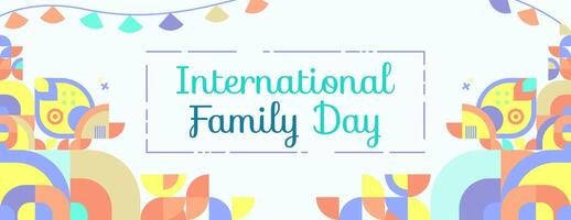 International Family Day wide banner. Modern geometric abstract background in colorful style for family day. Happy family day greeting card cover with text and empty space vector