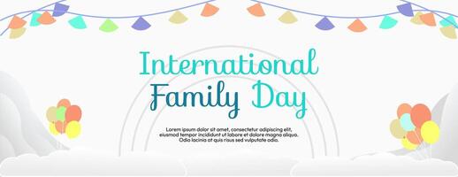 International Family Day wide banner. Modern geometric abstract background in colorful style for family day. Happy family day greeting card cover with text and empty space vector