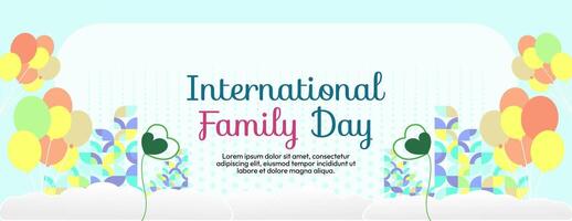 International Family Day wide banner. Modern geometric abstract background in colorful style for family day. Happy family day greeting card cover with text and empty space vector