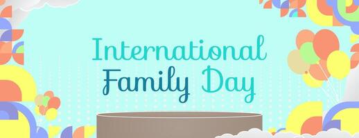 International Family Day wide banner. Modern geometric abstract background in colorful style for family day. Happy family day greeting card cover with text and empty space vector