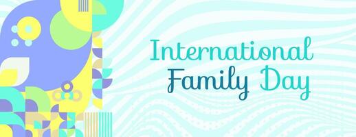 International Family Day wide banner. Modern geometric abstract background in colorful style for family day. Happy family day greeting card cover with text and empty space vector