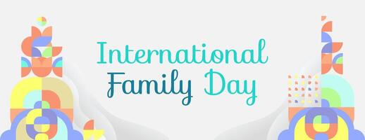 International Family Day wide banner. Modern geometric abstract background in colorful style for family day. Happy family day greeting card cover with text and empty space vector