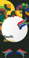 South Africa National Independence Day stand banner. Modern geometric abstract background in colorful style for South Africa day. South African Independence greeting card cover with country flag. vector