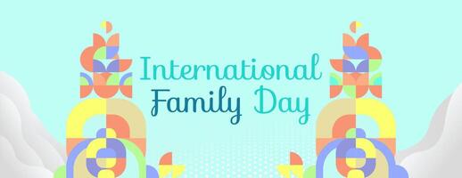 International Family Day wide banner. Modern geometric abstract background in colorful style for family day. Happy family day greeting card cover with text and empty space vector