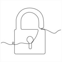 Continuous single line drawing of metal padlock outline illustration vector